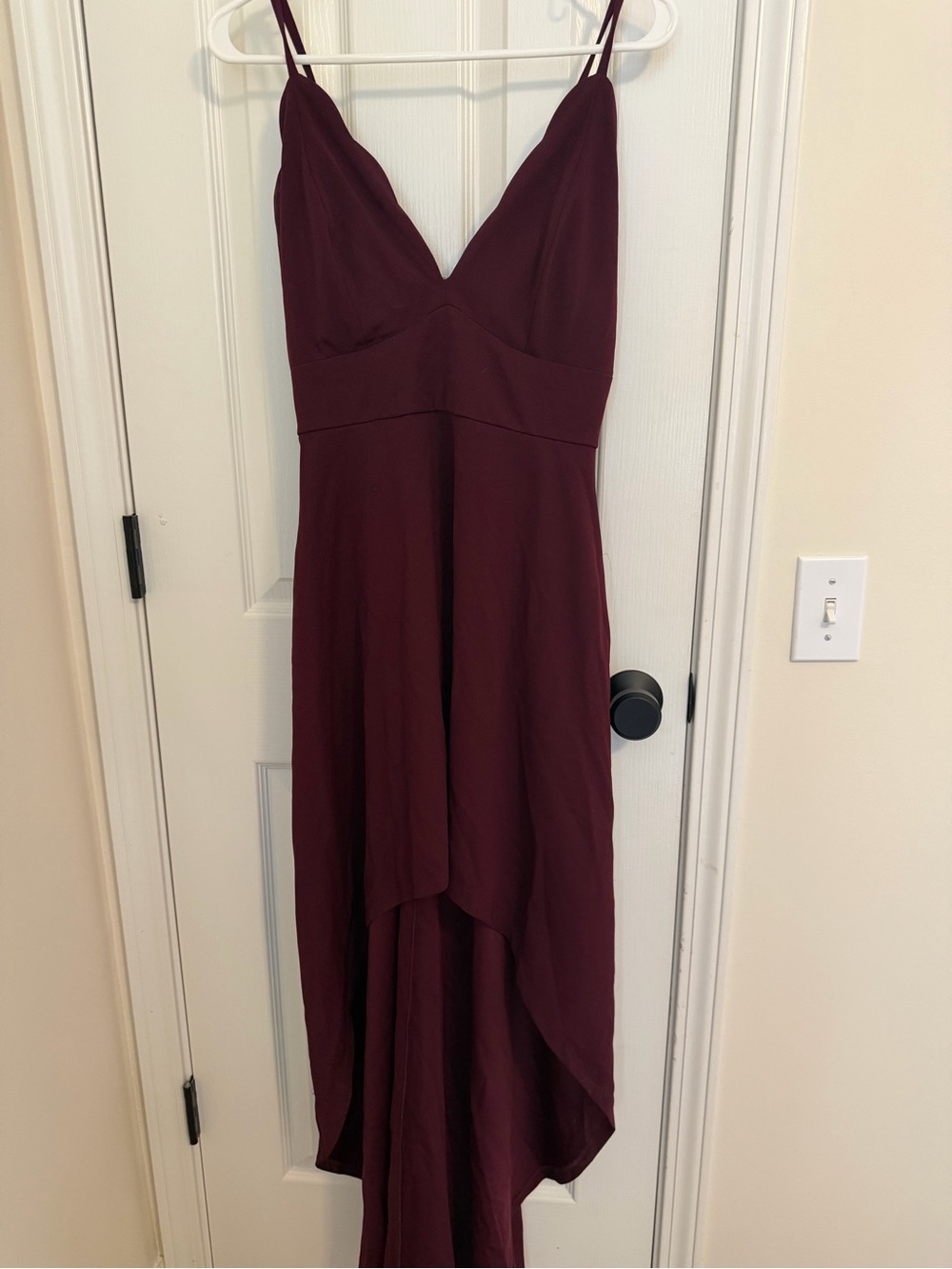 Speechless Burgundy V-Neck High-Low Evening Dress